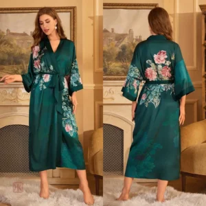 Peignoir satin type soie pour femme en style japonais