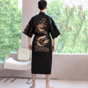 Peignoir Kimono Noir pour homme, style asiatique élégant