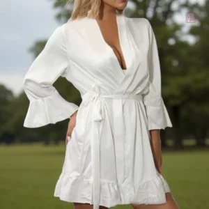 Peignoir kimono blanc d'été avec volants pour femme