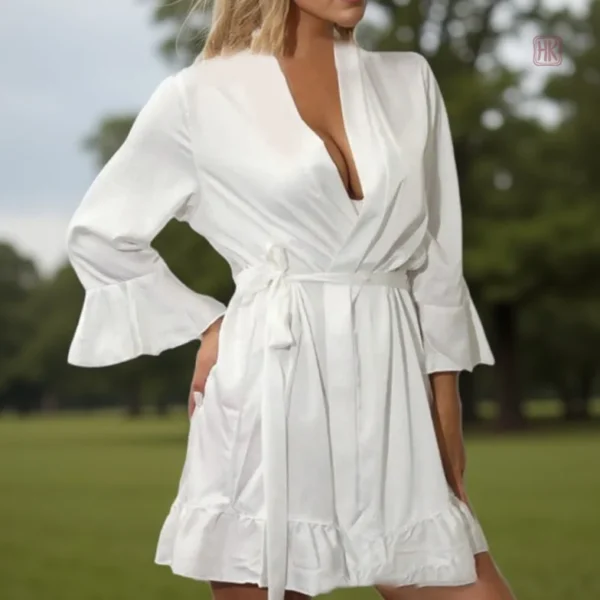 Peignoir kimono blanc d'été avec volants pour femme