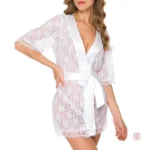Peignoir kimono blanc avec dentelles pour femme