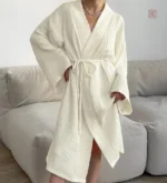 Peignoir Kimono Blanc en Coton Pur Femme