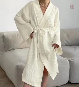 Peignoir Kimono Blanc en Coton Pur Femme
