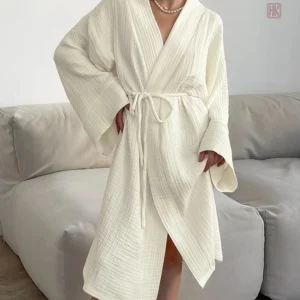 Peignoir Kimono Blanc en Coton Pur Femme