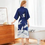 Peignoir léger style kimono pour femme, coloris bleu