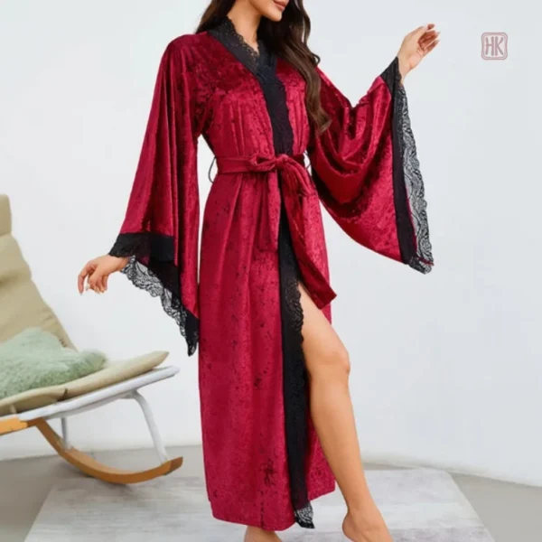 Peignoir Kimono Élégant en Teinte Bordeaux