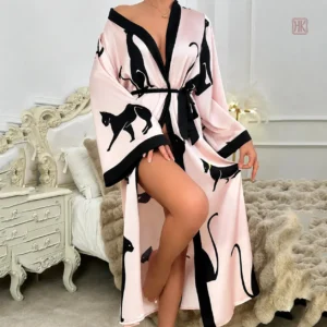 Peignoir kimono femme motif chat noir