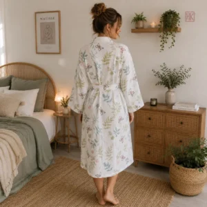 Kimono léger à motifs feuillages pour moments de détente