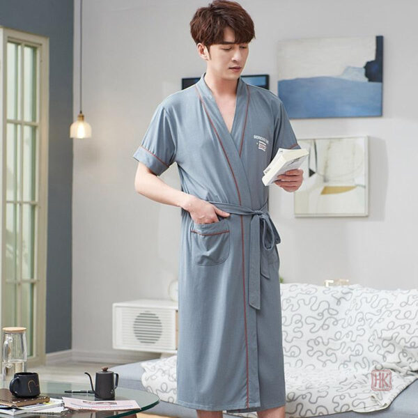 peignoir-kimono-coton-turquoise-1 Peignoir Kimono Turquoise en coton pour homme