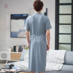 Peignoir léger en coton turquoise, style kimono pour homme