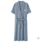 Vêtement de détente homme, peignoir kimono en coton turquoise
