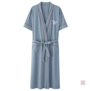 Vêtement de détente homme, peignoir kimono en coton turquoise