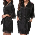 Peignoir Femme Style Kimono Court avec Détails Frangés