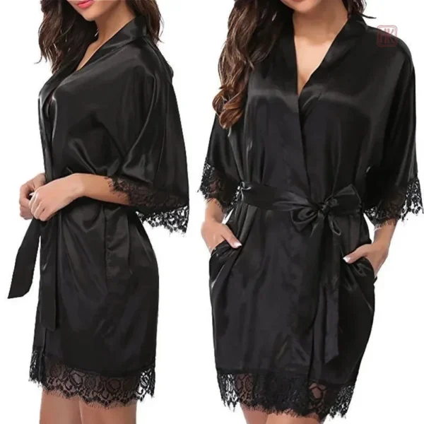 Peignoir Femme Style Kimono Court avec Détails Frangés