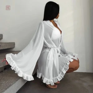 Peignoir Kimono avec détails en froufrous