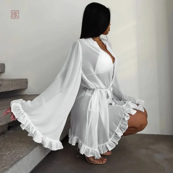 Peignoir Kimono avec détails en froufrous