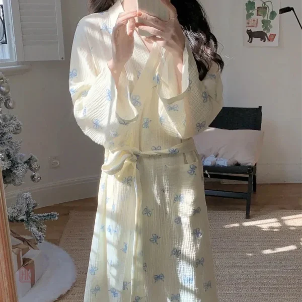 Peignoir Kimono Nuit à Nœuds pour femme