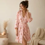 Peignoir Kimono Fleuri Rose pour Femme