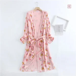 Peignoir Femme en Satin avec Design Fleuri