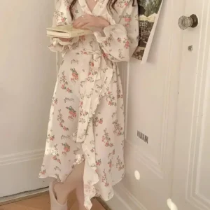 Peignoir Kimono Nuit Fleuri pour Femme
