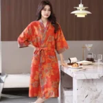 Peignoir Kimono Femme en Coton à Fleurs