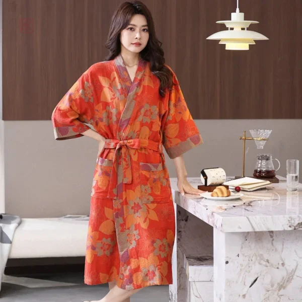 peignoir-kimono-en-coton-a-fleurs-1 Peignoir Kimono Femme en Coton à Fleurs