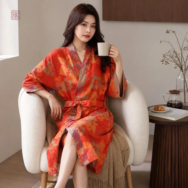 Peignoir Kimono Coton Floral pour Femme