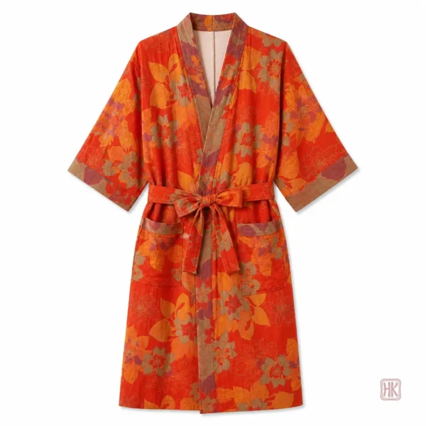 Peignoir Floral en Coton Style Kimono