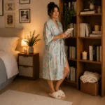 Peignoir Kimono Femme en Coton à Fleurs Bleues