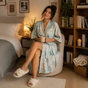Peignoir en coton floral pour femme, style kimono