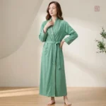 Peignoir Kimono en Coton Vert pour Femme