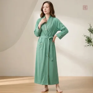 Peignoir Kimono en Coton Vert pour Femme