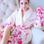 Peignoir kimono fleuri en flanelle pour femme
