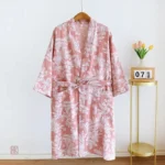 Peignoir léger en coton, style kimono, couleur rose