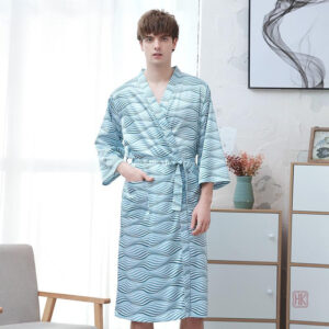 Peignoir kimono homme turquoise en tissu léger