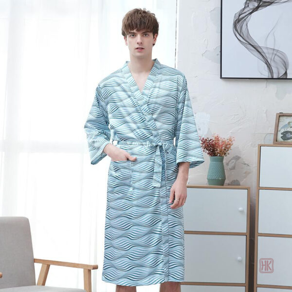peignoir-kimono-japonais-turquoise-1 Peignoir kimono homme turquoise en tissu léger