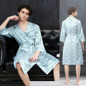 Peignoir homme en style japonais, couleur turquoise brillante