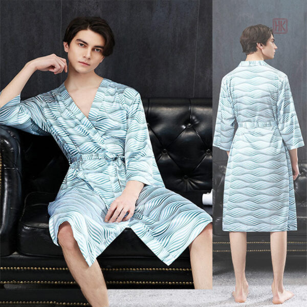Peignoir homme en style japonais, couleur turquoise brillante
