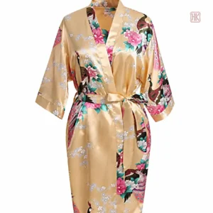 Peignoir femme avec motifs floraux en jaune
