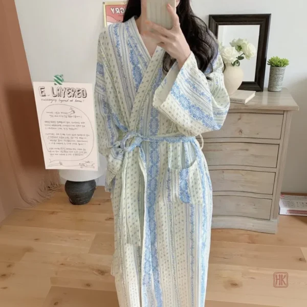 Peignoir Kimono Léger Bleu Vintage pour femme