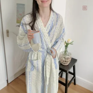 Peignoir kimono léger en bleu vintage élégant