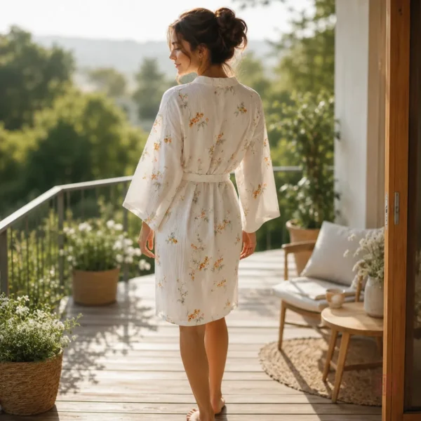 Kimono doux en coton, idéal pour la détente