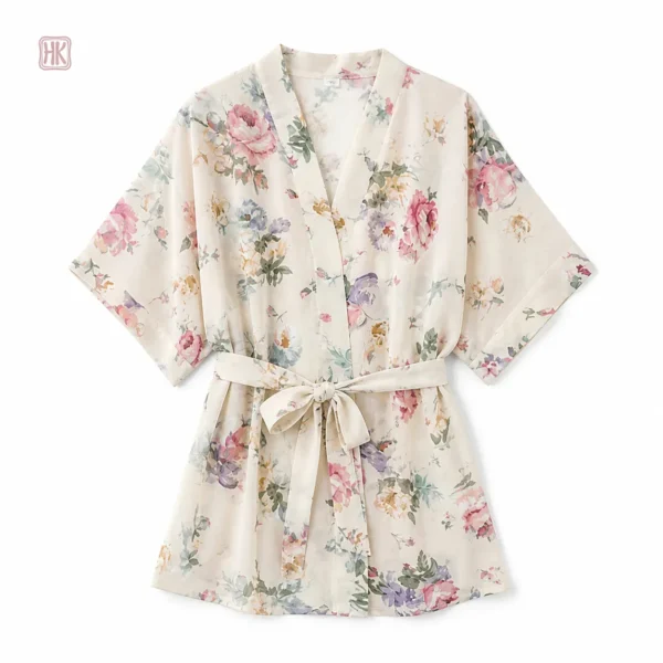 Peignoir léger à motifs floraux, idéal pour les moments de détente