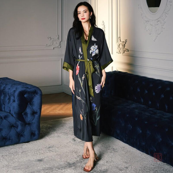 Peignoir Kimono Long Noir pour Femme