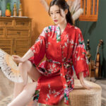 Peignoir Kimono Rouge Long pour Femme