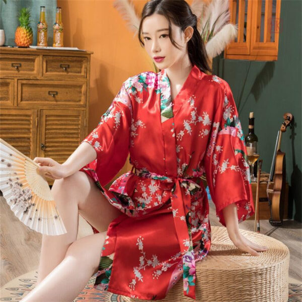 peignoir-kimono-long-rouge-1 Peignoir Kimono Rouge Long pour Femme