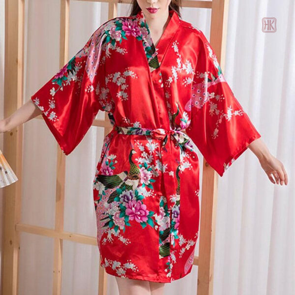 Peignoir Kimono Femme en Rouge, design élégant et fluide