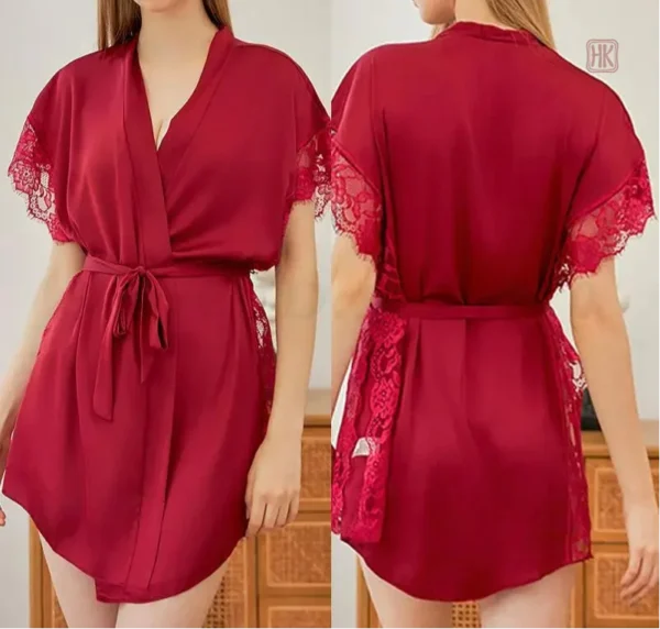 Peignoir Kimono Chic à Dentelles et Manches Courtes