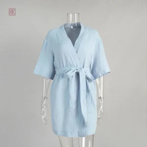 Peignoir femme style kimono en bleu léger