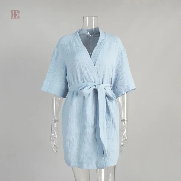 Peignoir femme style kimono en bleu léger
